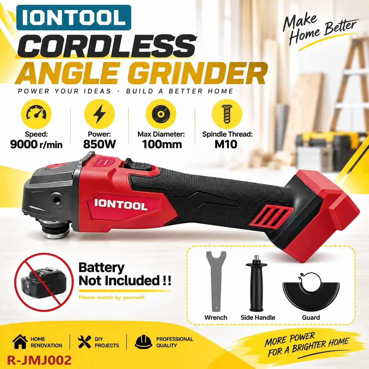 Brushless Grinder 100Mm 850W - IONTOOL Meuleuse d'angle sans fil compacte