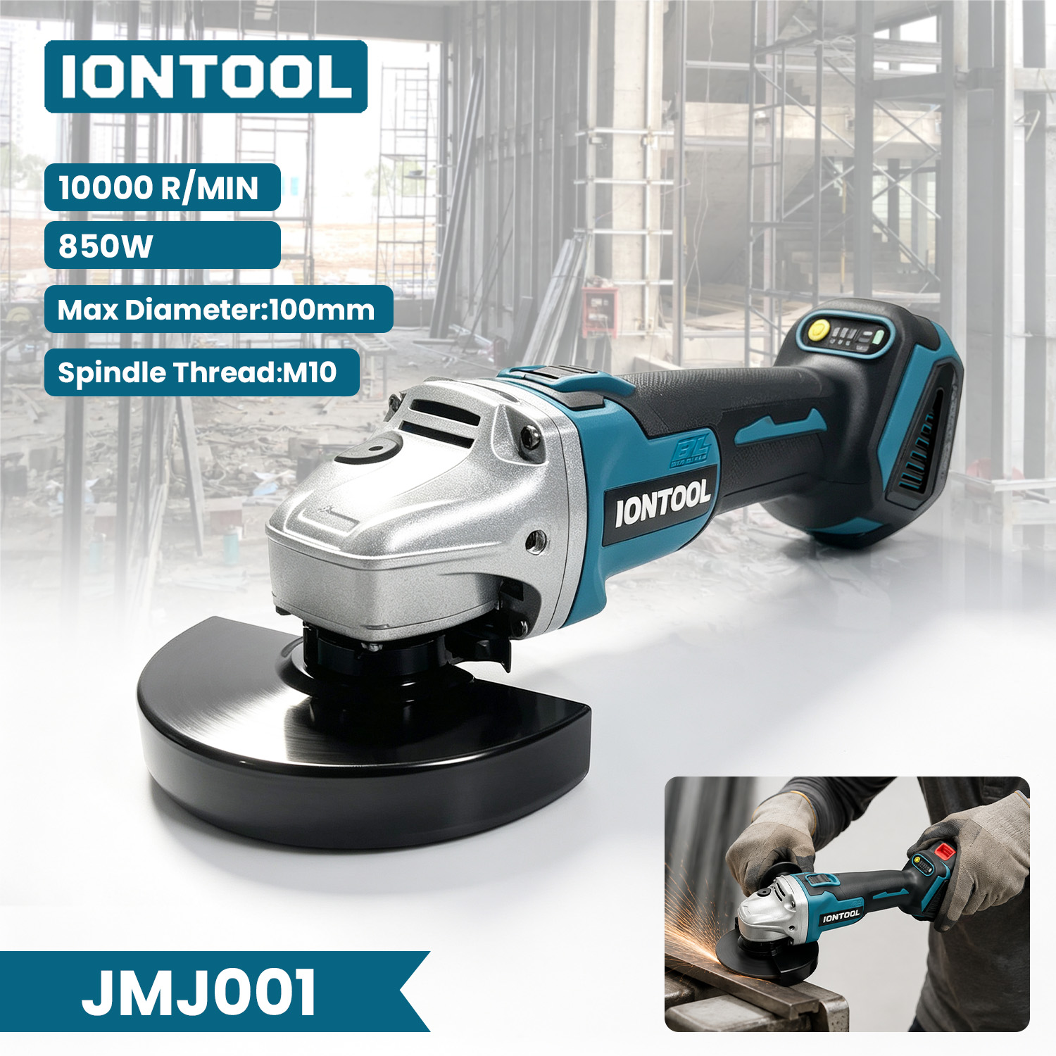 Brushless Grinder 100Mm 850W - Meuleuse d'angle sans fil durable IONTOOL
